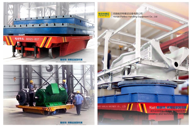 6 ตันเหล็กกล้าคาร์บอนรางรถไฟรถเข็นโอนไฟฟ้าแบบมีสายสำหรับการขนส่งสินค้าโรงงาน
